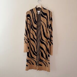Leith Open-Front Tiger Print Long Cardigan Sweater Size S
